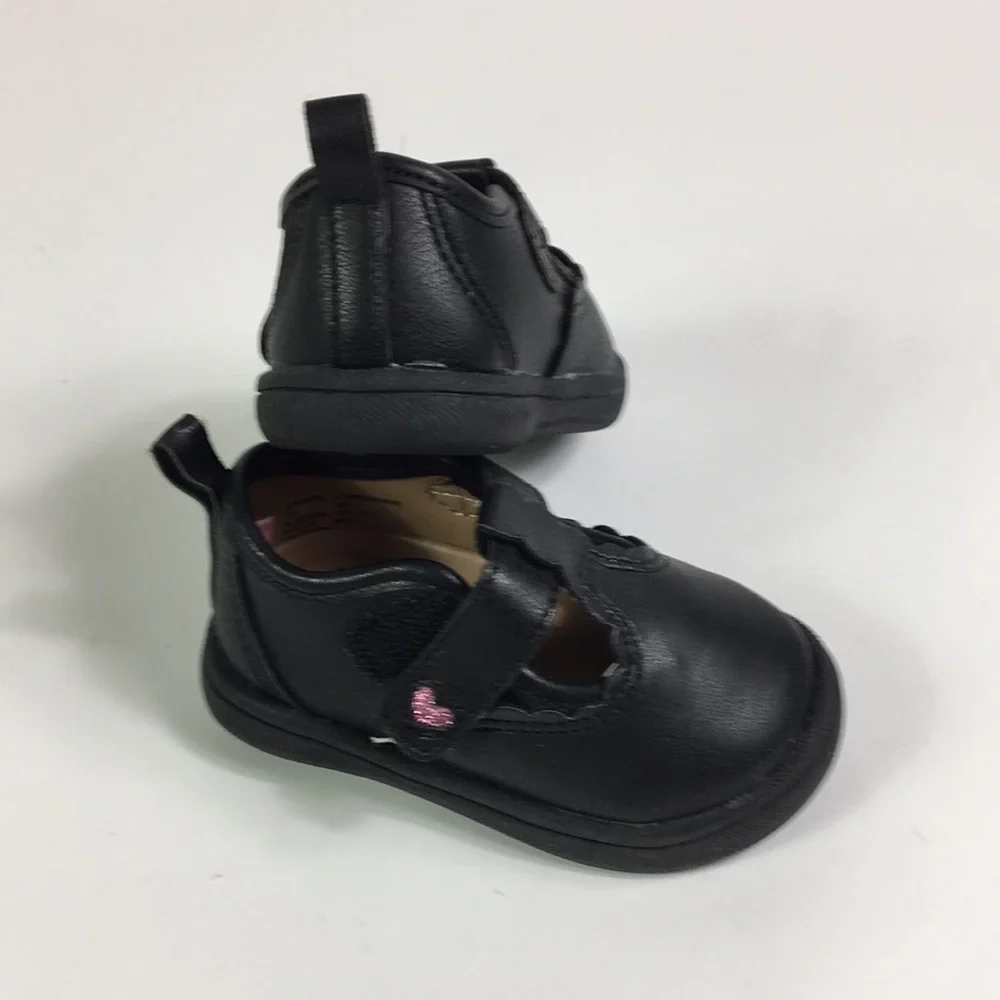 Baby Shoes‎ Size 2 Wonder Nation Girls Black Pink Heart